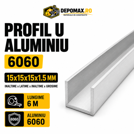 Profil U aluminiu 15 x 15 x 15 x 1.5 mm, 6 metri